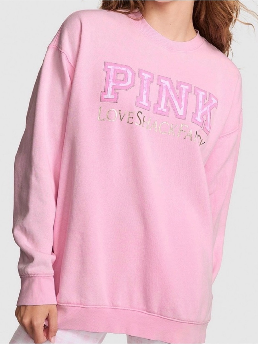 PINK LoveShackFancy Light Pink Logo Crewneck Sweatshirt